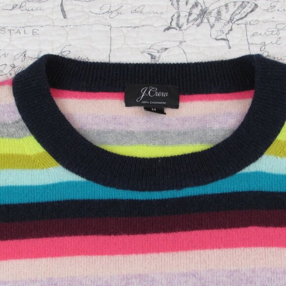 J Crew 100% cashmere Multicolor long sleeve crew neck sweater womens size M - Picture 6 of 9